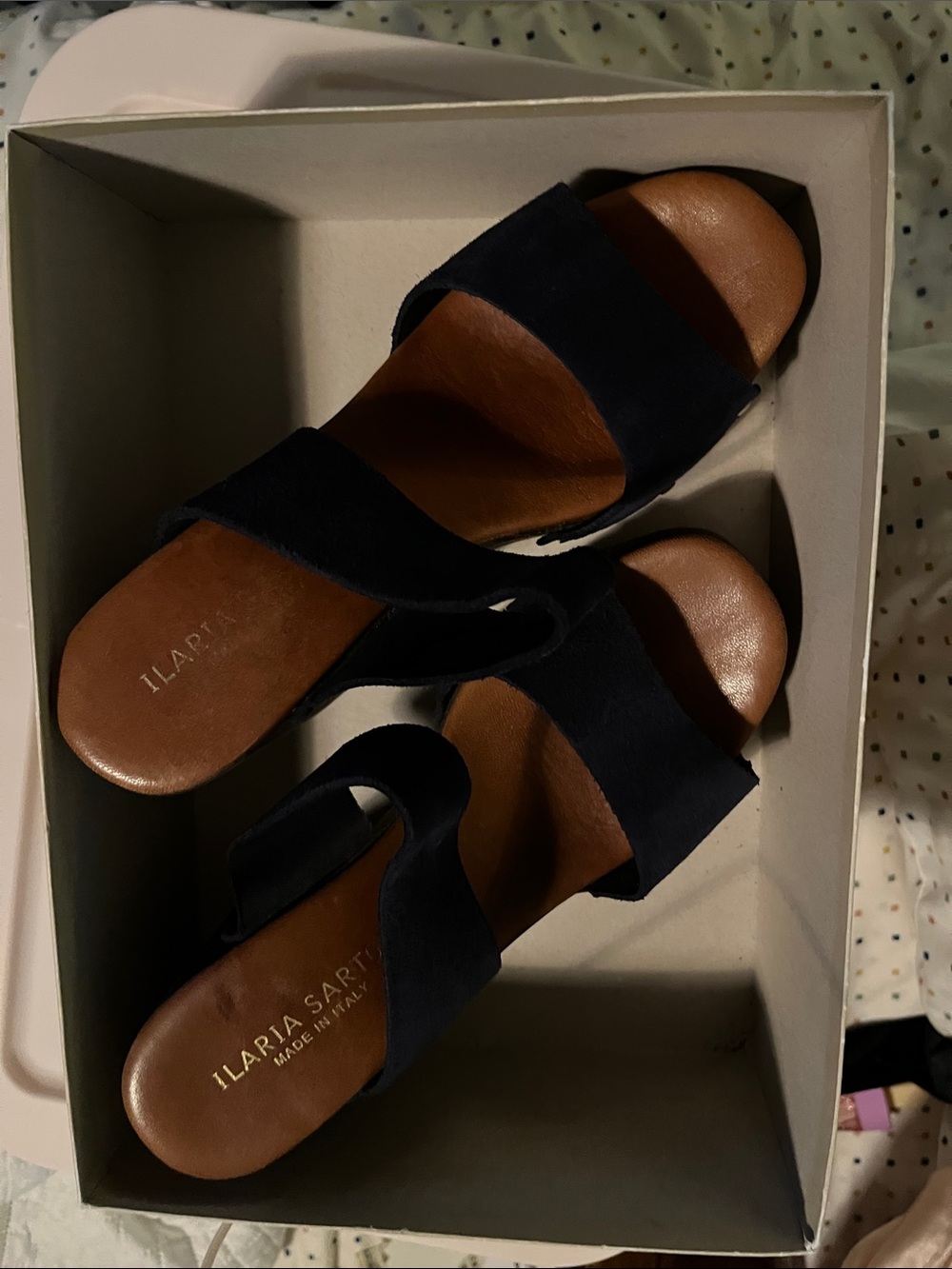 Navy Suede platform Slide Mules